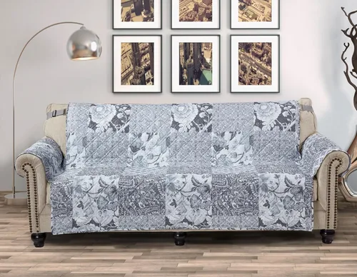 Vista 29 de Brilliant Sunshine Blue Toile Funda Acolchada con Quilted para Silla, 23 pulgadas de Ancho de Asiento, Protector de Muebles Antideslizante, Correa
