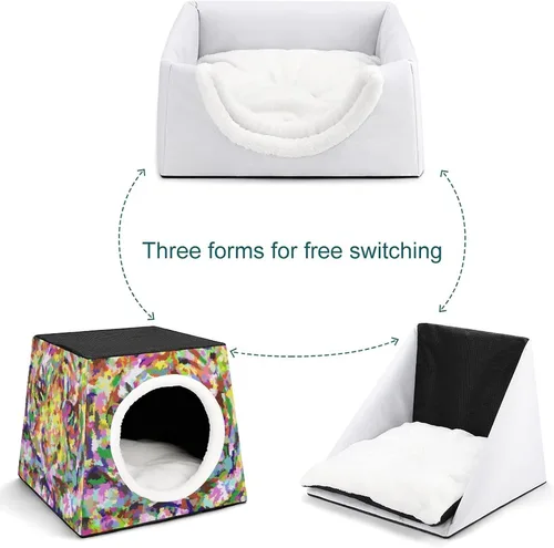 Vista 5 de Cama interior para gatos, sofá para gatos, cubo de gato impreso con almohada pequeña para gatitos, perros pequeños, bloques