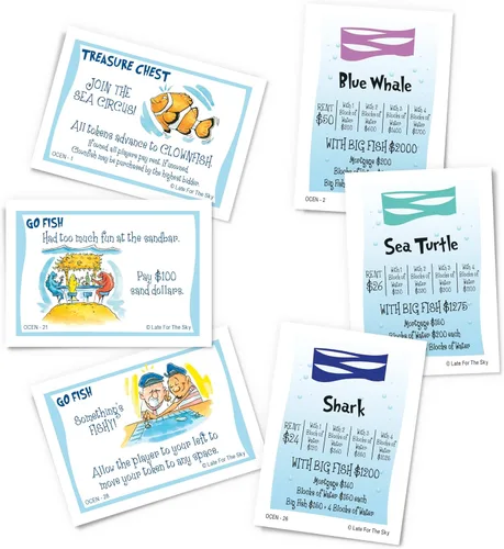 Vista 3 de Late for the Sky Ocean-Opoly Juego de mesa - Estrategia familiar y aventura educativa de vida marina, diversión comercial de propiedades para niños