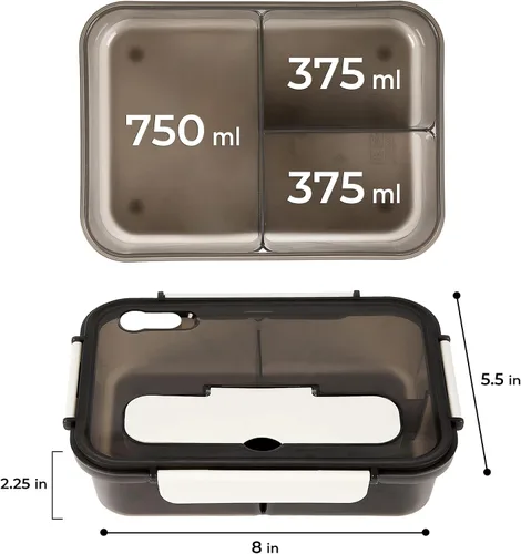 Vista 3 de Bento Box - Lonchera grande para adultos Contenedor de preparación de comidas a prueba de fugas de 3 compartimentos, 50.7 fl oz Práctica