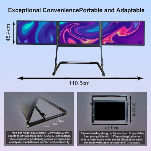 Vista 4 de Extensor de monitores portátiles triple FHD IPS 60Hz de 15.6