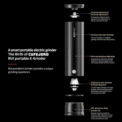 Vista 4 de Molinillos de café eléctricos, molinillo de rebabas portátil, capacidad de 1.76 oz con cubierta magnética, ajuste ajustable externo, cuerpo