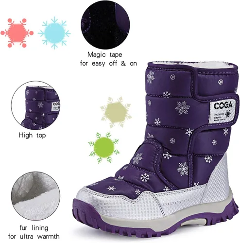 Vista 3 de JACKSHIBO Botas de nieve impermeables para niñas y niños (chiquitos y grandes)