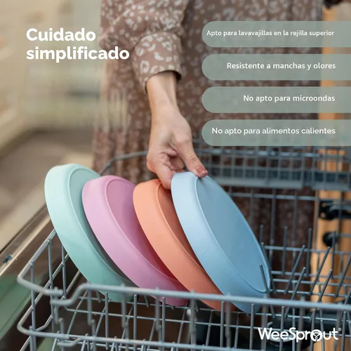 Vista 7 de WeeSprout Platos de bambú con tapas de silicona, juego de 4, vajilla de tamaño infantil, cereales, sobras y aperitivos, vajilla de melamina apta