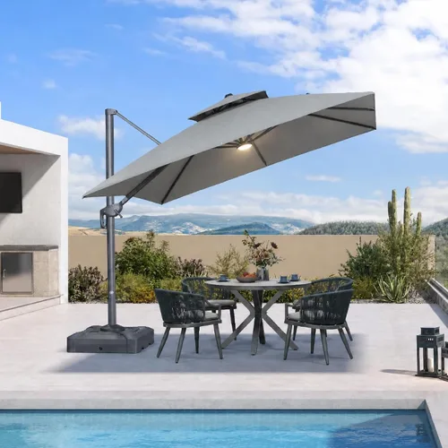 Vista 33 de PURPLE LEAF Sombrilla de Patio Voladiza de 10' x 13' para Exteriores con Base de 330 libras, Sombrilla Rectangular Grande Resistente al Viento