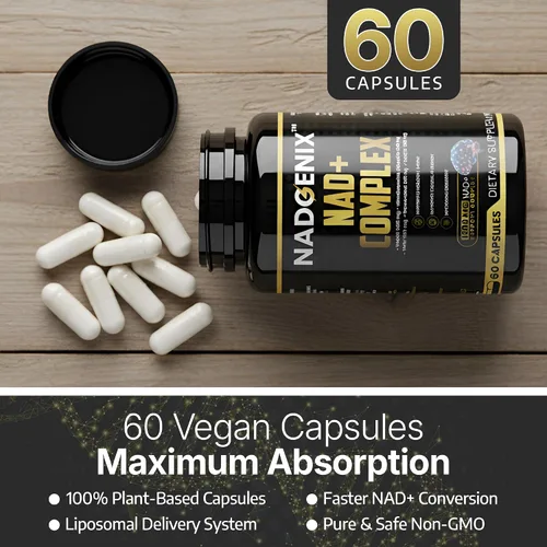 Vista 6 de Suplemento NADGENIX NAD+ - NMNH 500 mg, ribósido de nicotinamida, TMG, Resveratrol y CoQ10 - Energía celular y envejecimiento saludable - 60