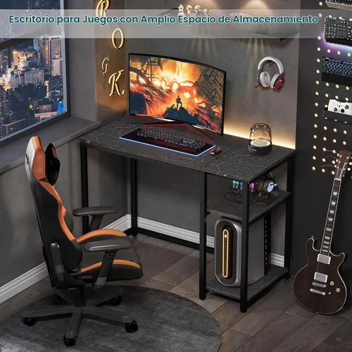 Vista 6 de SINPAID - Escritorio para computadora de 40 pulgadas con estantes de 2 niveles, escritorio resistente para la oficina de casa con gran espacio