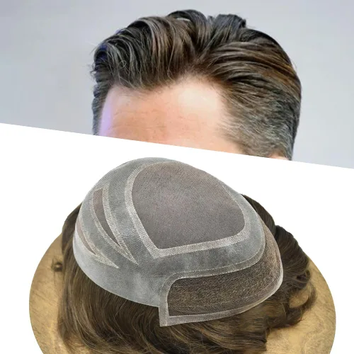Vista 9 de Toupee For Men Hair Piece Real Human Hair Mens Hair System Fine Mono Mens Toupee Hair System For Men Hairpieces French Lace Natural Hairline8x10