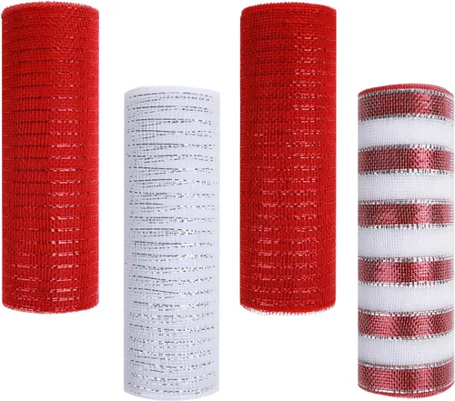 Vista 10 de 4 rollos de cinta de malla decorativa para decoración de coronas, 10 pulgadas x 30 pies, rollo de malla decorativa de San Valentín, suministros