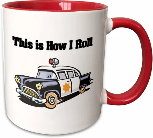Vista 9 de 3dRose This Is How I Roll Police Cop Car 15oz Two-Tone Black Mug