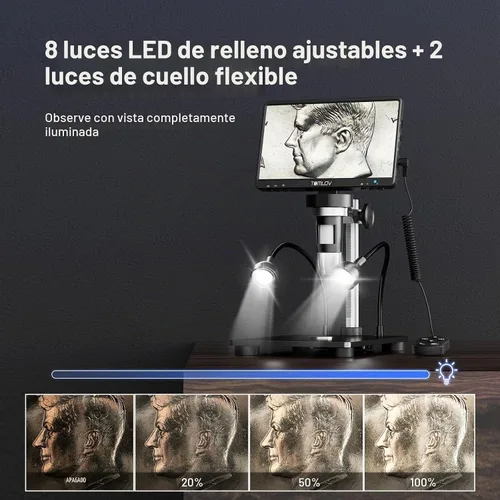 Vista 7 de TOMLOV Microscopio Digital DM9B de 7": Microscopio Lupa para Monedas 1080P 1200X, Microscopios de Soldadura LCD con Enfoque Ultra-Preciso de 12MP