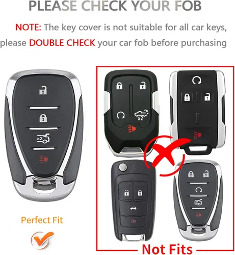 Vista 2 de OFFCURVE Funda para llavero de Chevy, protección completa, funda para llavero de automóvil para Chevrolet Malibu Equinox Camaro Cruze Tahoe Traverse