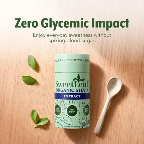Vista 7 de SweetLeaf Tarro agitador de polvo orgánico puro de estevia, edulcorante cero calorías con extracto puro de hoja de stevia, sin aditivo edulcorante