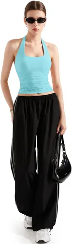 Vista 6 de SUUKSESS Camisetas sin Mangas para Mujer con Cuello Halter Forro Doble Sin Espalda Y2K Modernas para Salir Aguamarina