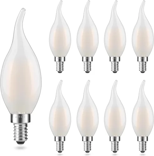 Vista 10 de Bombilla LED E12 esmerilada, 2 vatios (equivalente a 25 W), suave y cálida de 2700 K, bombillas LED con punta de llama CA10 regulables para Ca10