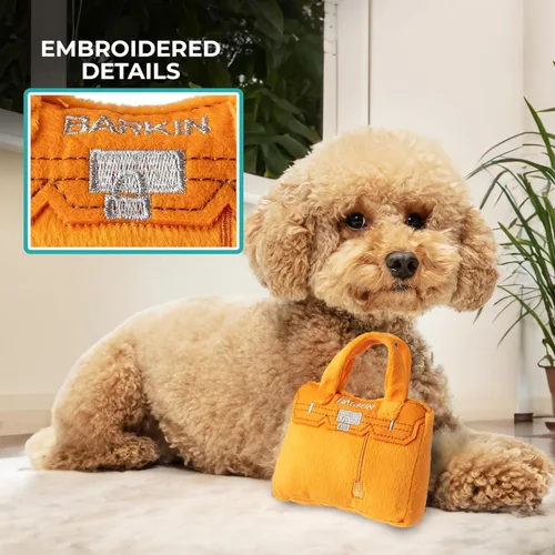 Vista 2 de Haute Diggity Dog Barkin Bag, juguetes de peluche de diseñador para perros con chirriador interactivo, enriquecimiento estimulante para mascotas