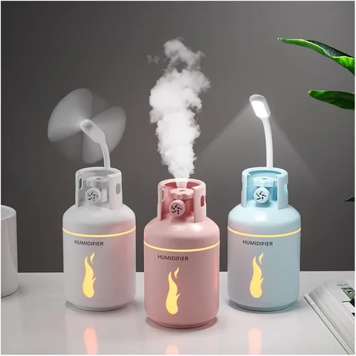 Vista 3 de TTPP Humidificador 3 en 1 con luz nocturna pequeño ventilador 10.1 fl oz portátil mini coche USB humidificador para el hogar coche dormitorio Azul