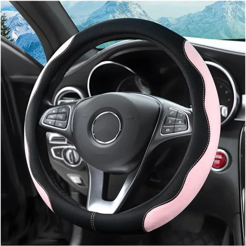 Vista 7 de zipelo Funda para volante de automóvil de 14.5"-15", protector de rueda interior de automóvil con cuero forrado antideslizante duradero, suave