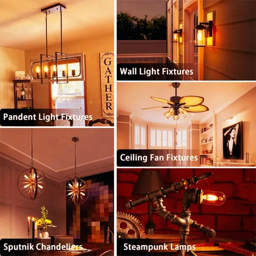 Vista 5 de Bombilla LED E26 de 3.2 pulgadas, 2200K blanco ámbar, equivalente a 60 vatios, CA 120V 600LM, bombillas Edison regulables, bombillas de luz