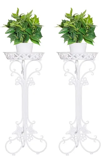 Vista 10 de Paquete de 2 soportes de metal para plantas en maceta, soportes altos para macetas para interiores y exteriores, estante decorativo para plantas
