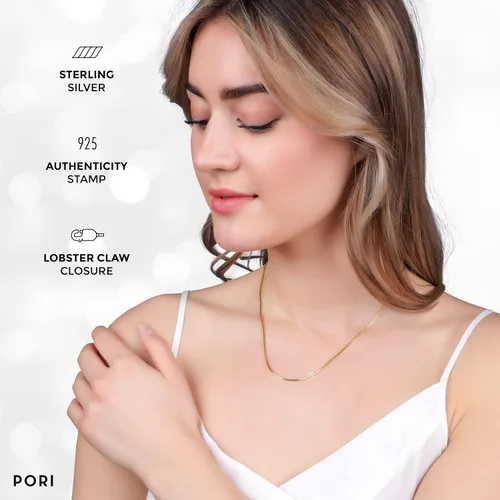 Vista 4 de PORI JEWELERS Cadena de serpiente italiana mágica de plata de ley 925 de 0.039 pulgadas, 8 caras, para mujer, fabricada en Italia