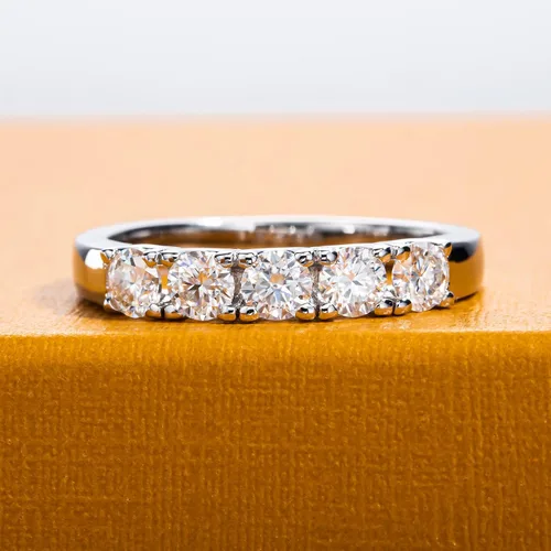 Vista 2 de Anillos de eternidad de moissanita, anillos de boda, color D, claridad VVS1, redondo, corte brillante, plata de ley 925, 56 piedras, anillos