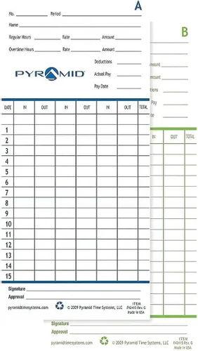 Vista 2 de Pyramid Time Systems - Tarjetas de tiempo españolas genuinas y auténticas (42415S) para modelos piramidales 2500, 2500k1, 2660 y 2600 relojes