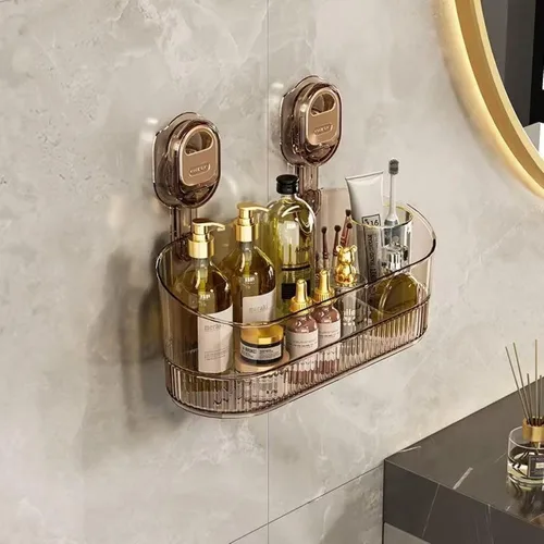 Vista 3 de Organizador de ducha de baño transparente, estante de almacenamiento de montaje en pared con ventosas, estante de almacenamiento de baño 12.7 x 4.5