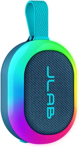 Vista 9 de JLab, Partido pop, altavoz Bluetooth portátil, impermeable IP55, LED RGB personalizable, negro