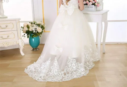 Vista 5 de Bow Dream Vestido largo de princesa para niñas, vestido de baile de graduación, vestido de tul