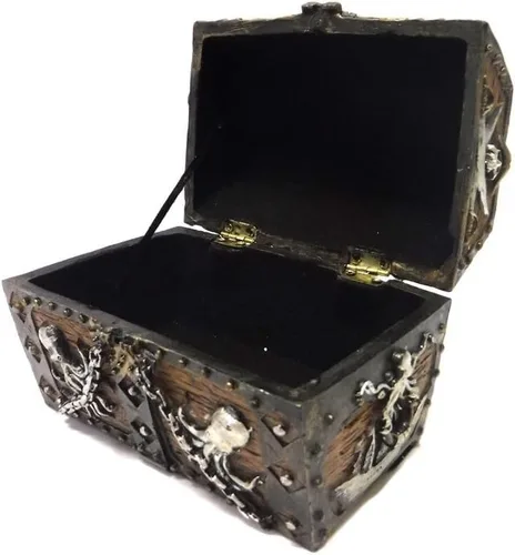 Vista 3 de PTC Figura de caja de joyería de pirata con calavera y cadena de 5,5 pulgadas
