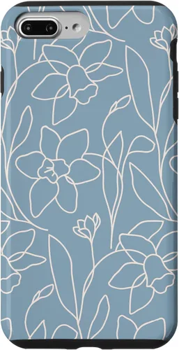 Vista 12 de Poppy Flower Line Art Modern Leaves Boho Light Blue Case for iPhone 17