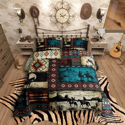 Vista 55 de Feelyou, juego de ropa de cama estilo vaquero tamaño individual para niños, juego de edredón occidental para niños y niñas, desierto del lejano