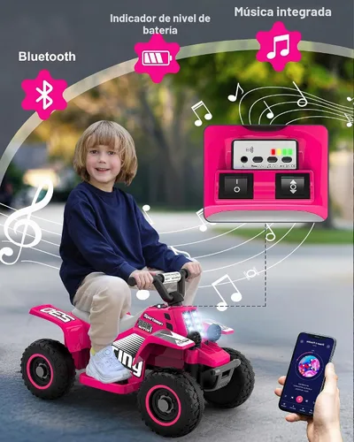 Vista 3 de ANPABO - ATV infantil de 6 V, 4 ruedas para niños con faro LED y pedal Rosa