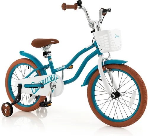Vista 31 de BABY JOY Bicicleta infantil, 12 14 16 18 20 pulgadas, para niños y niñas, con asiento ajustable, cesta removible, freno de mano y freno