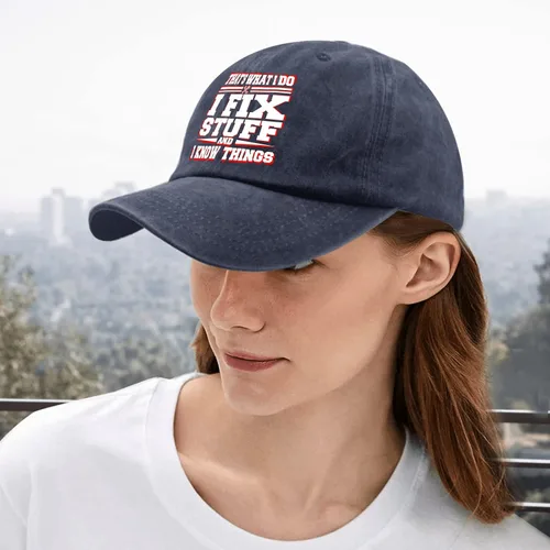 Vista 5 de That's What I Do I Fix Stuff and I Know Things - Gorra de béisbol ajustable de algodón lavado de los años 90