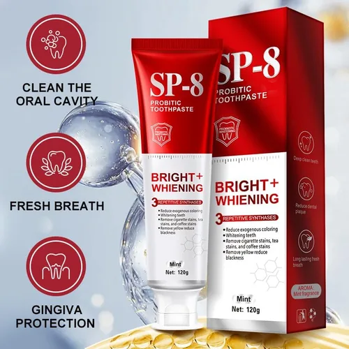 Vista 3 de SP-8 Probióticos pasta de dientes blanqueadora - Probióticos para blanquear los dientes y la salud de las encías - Seguro para esmalte, sin flúor