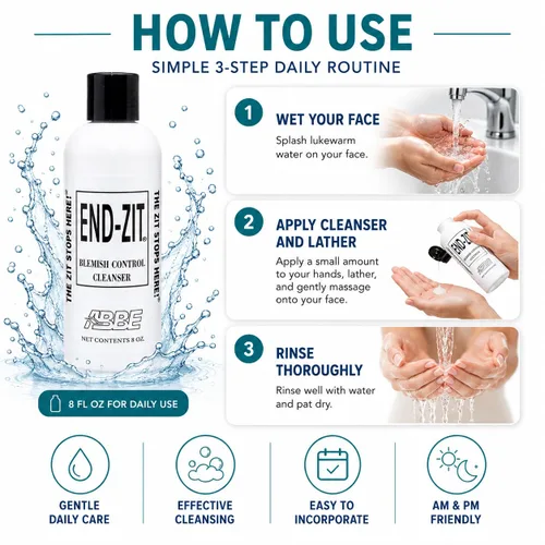 Vista 5 de End-zit Limpiador de control de imperfecciones para piel propensa al acné, limpiador facial diario sin aceite, lavado facial suave, fórmula sin