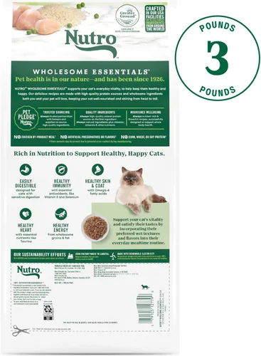 Vista 2 de Nutro Wholesome Essentials - Alimento seco natural para gatos, receta de estómago, pollo, arroz y guisantes, croqueta para gatos, bolsa de 3 libras