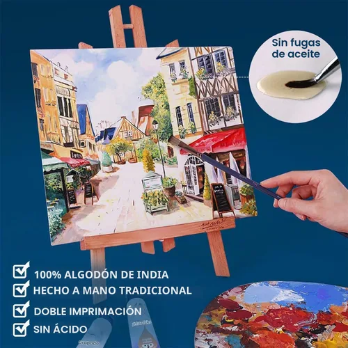 Vista 3 de Artkey Bastidores entelados para pintar, 8 x 10 pulgadas, paquete de 4 unidades, lienzo en blanco de 10 onzas con imprimación 100% algodón blanco