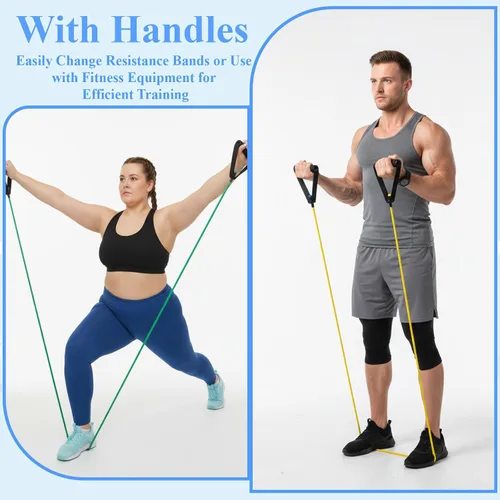 Vista 5 de 10 bandas de resistencia para ejercicio con asas, bandas elásticas de ejercicio, tubo de resistencia física, banda de entrenamiento para mujeres