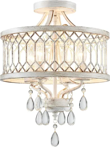 Vista 12 de Lámpara de techo de cristal, moderna lámpara de araña pequeña, lámpara de techo semiempotrada dorada de granja, accesorios de iluminación de pasillo
