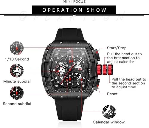 Vista 7 de MF MINI FOCUS Watch Wristwatch Fashion Hollow Big Dial Luminous Waterproof Sport Analog Quartz Business Mens Watches Silicon Strap Dress Watch