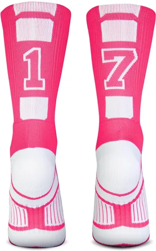 Vista 33 de ChalkTalkSPORTS Calcetines de equipo personalizados - Calcetines con números rosados Elige tu número