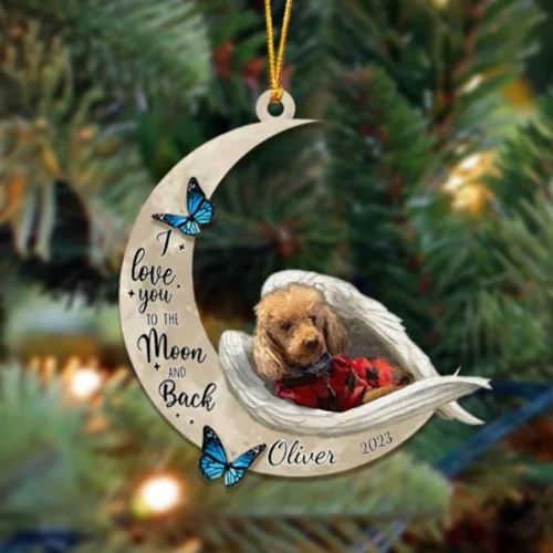Vista 124 de Adorno colgante personalizado de ángel durmiendo en la luna, perro sabueso afgano, nombre personalizado, acrílico impreso en 2D plano – cumpleaños