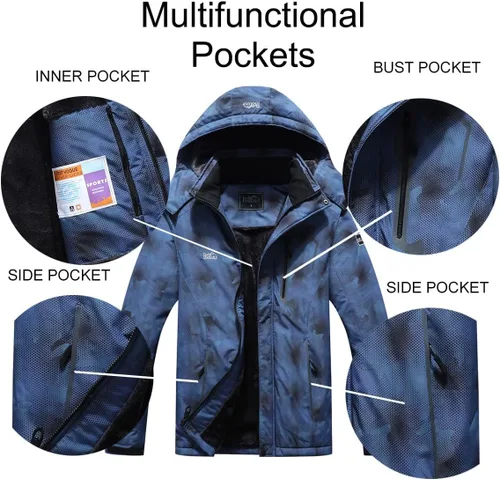 Vista 6 de Pooluly - Chaqueta impermeable de invierno, esquí, snowboard, para hombre, con capucha, rompevientos.