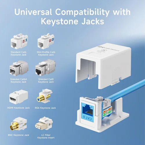 Vista 4 de Cable Matters Caja de montaje en superficie con conector Keystone de 1 puerto con certificación UL, color blanco Keystone Jack Surface Mount Box