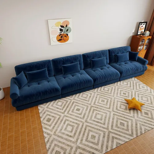 Vista 10 de Sofá modular de gran tamaño de 94 pulgadas, sofás seccionales grandes de color beige y blanco para sala de estar, juego de sofá de terciopelo, sofás