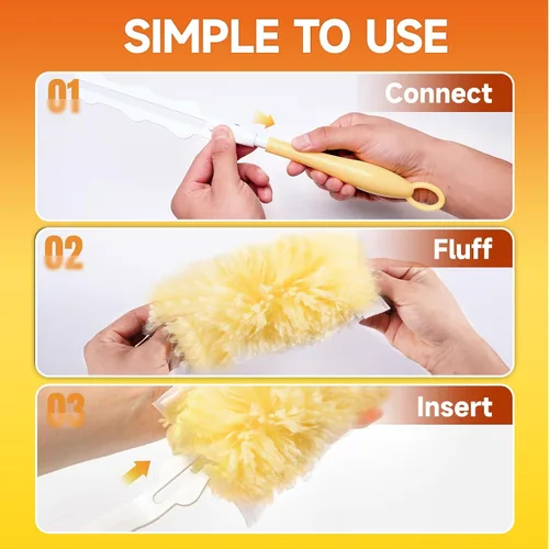 Vista 5 de Recambios de plumero compatibles con asas Swiffer, 100 unidades, 1 mango Heavy Duty Fluffy Microfiber,Disposable Dusting Pads for Cleaning Blinds