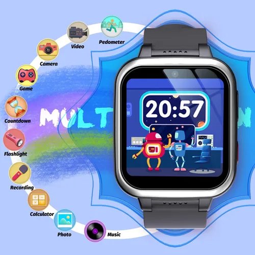 Vista 2 de Reloj inteligente para niños con juegos de rompecabezas, pantalla táctil HD, cámara de video, reproductor de música, podómetro, reloj despertador